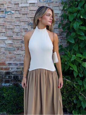 SOLID & STRIPED Halter Soglio Dress in Ecru Camel XS